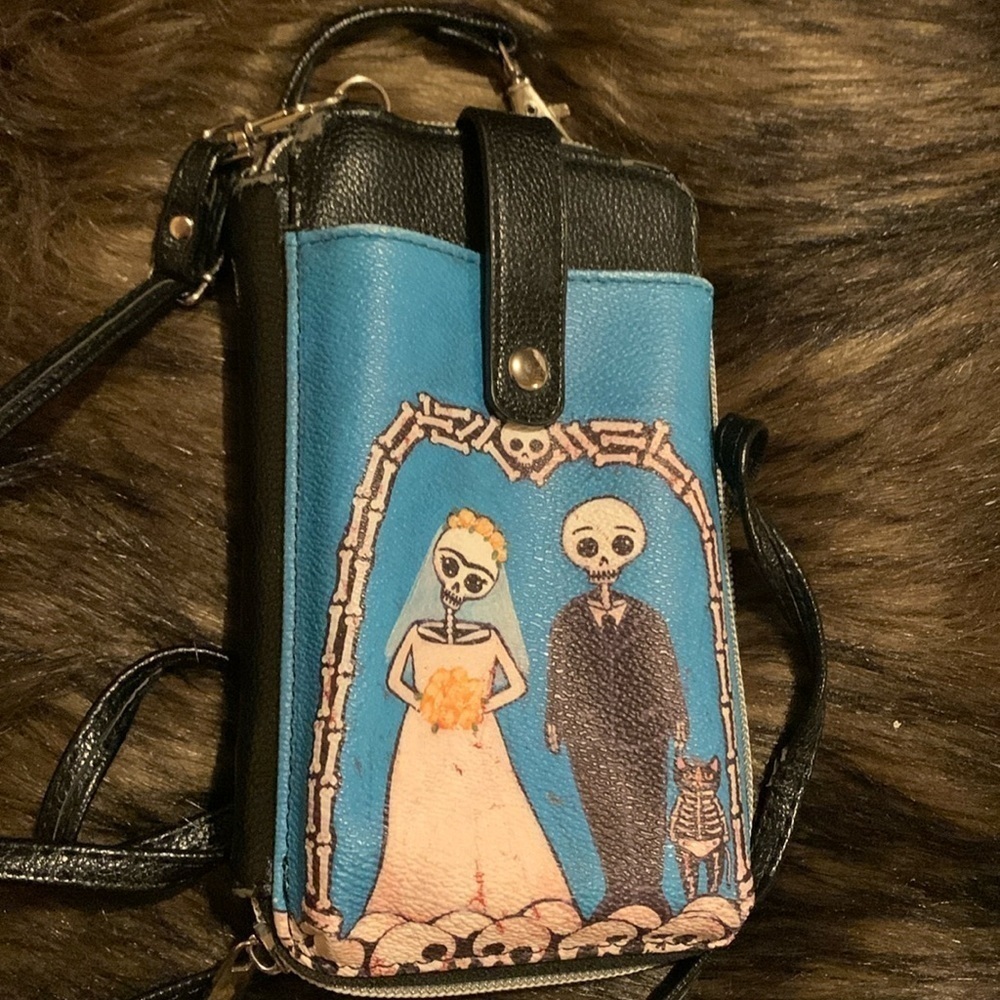 Ashley M. Artist Series Skeleton Bride Bone Goth Crossbody Bag Wristlet Clutch